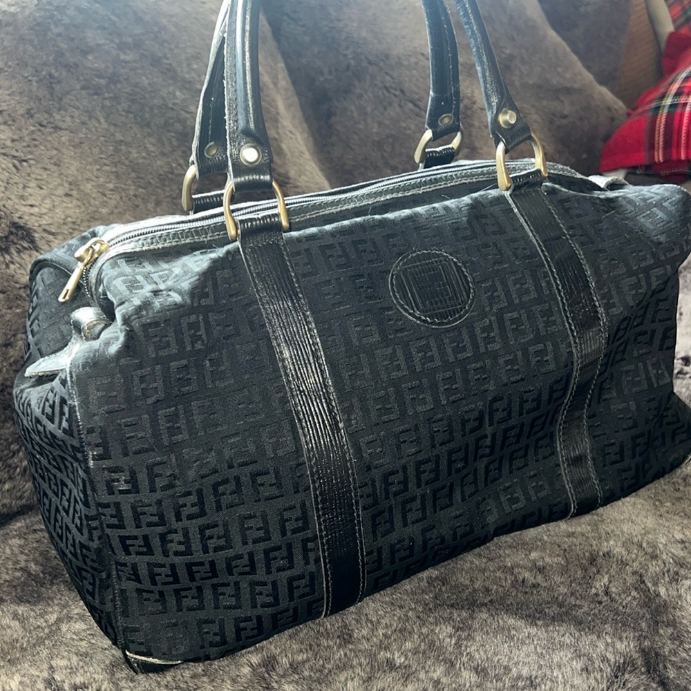 Fendi Black Zucca Canvas Boston Bag